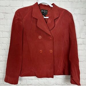 80s Via Seta Silk Blazer Jacket Size 4 Shoulder Pads Vintage